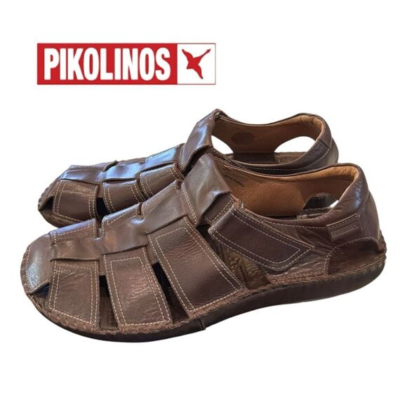 Pikolinos Men\'s Tarifa Fisherman Brown Leather Velcro Closure Sandals 45 11 11.5 main image 5